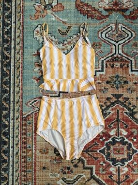 Kortni Jeane Yellow & White Striped One-Piece Style Swim Set